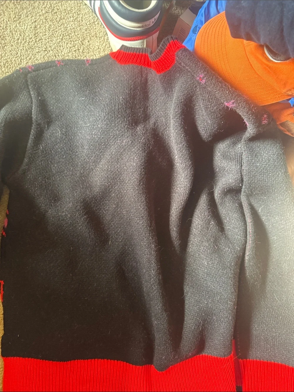 NWT Juicy Couture Black, Hot Pink & Red Crown Logo Knit Sweater rare liquorice